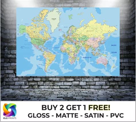 LAMINATED WORLD MAP Atlas Detailed Large Poster Wall Art Print Gift A1 A2 A3 A4 $18.98 - PicClick