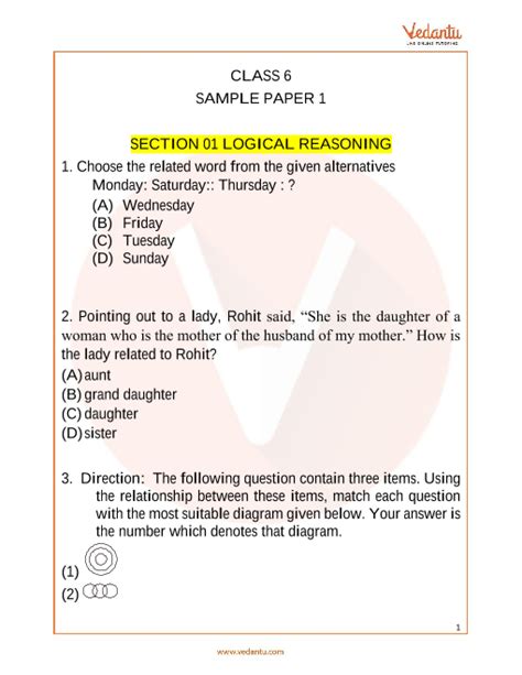 Class Vi Maths Olympiad Exam Sample Question Papers 2020