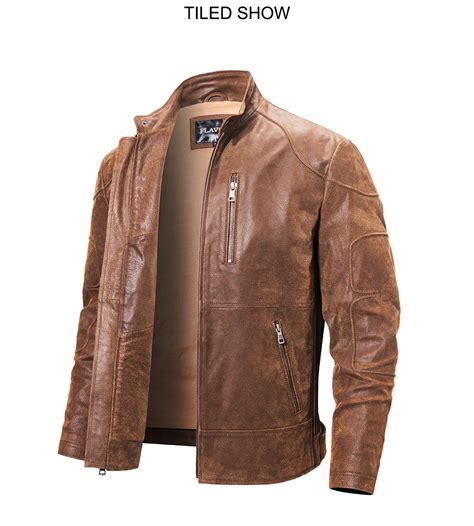 New Men's Pigskin Real Leather Jacket Motorcycle Jacket Classic Coat with Stand Collar MXGX20-6 ...