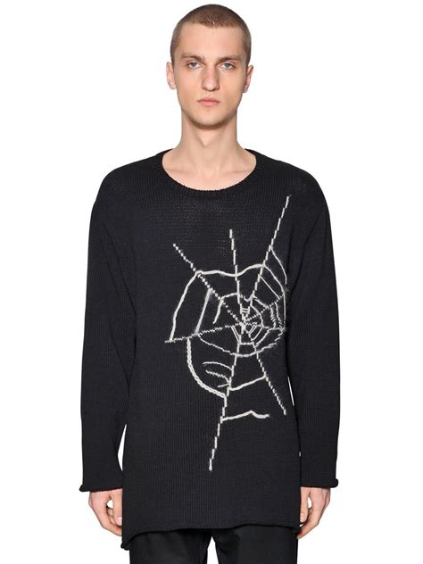 Yohji Yamamoto Spider Web Cotton Knit Sweater in Black for Men | Lyst