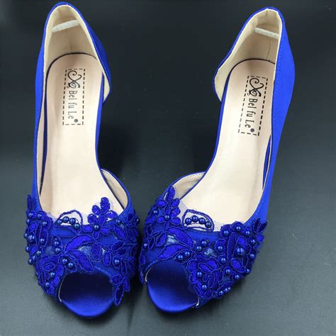 Blue Wedding Heel,Bridal Shoes,Lace Satin Wedding Shoes,Pump,Blue Peep ...