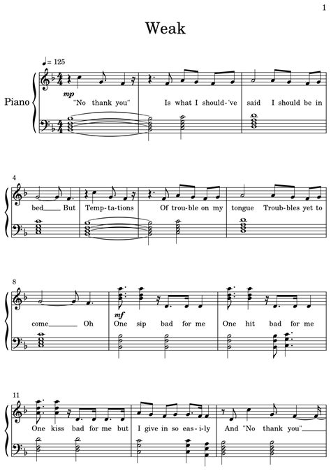 Weak - Sheet music for Piano