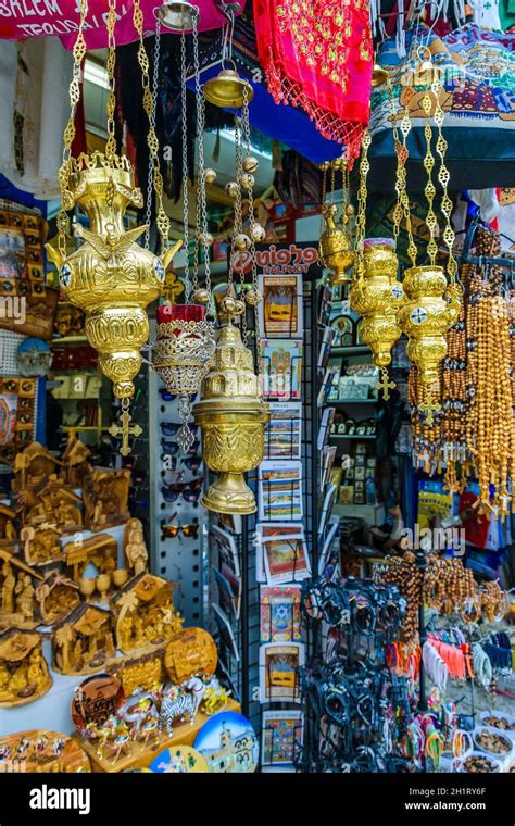 Store souvenirs at street market store, old jerusalem city Stock Photo ...