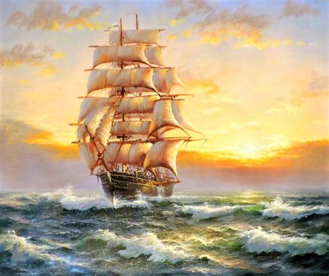 морской пейзаж с парусником - Поиск в Google | Sailboat painting, Ship ...