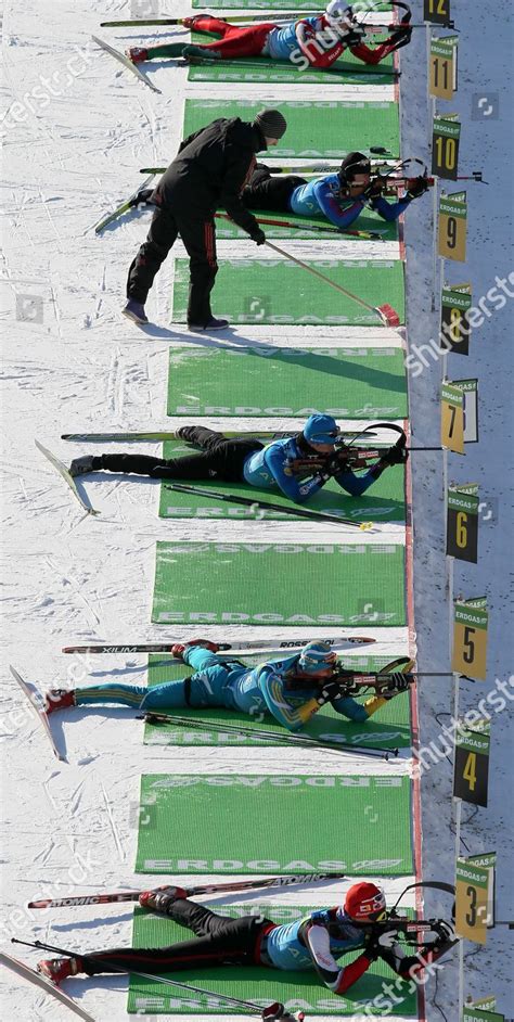 Biathletes Shoot During Training Session Biathlon Editorial Stock Photo ...