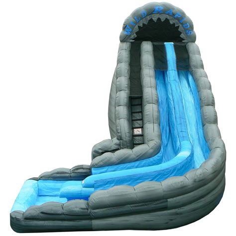 22' Inflatable Water Slide With Pool Grey Blue