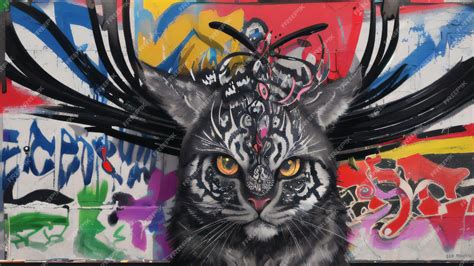 Premium AI Image | cat graffiti on the wall