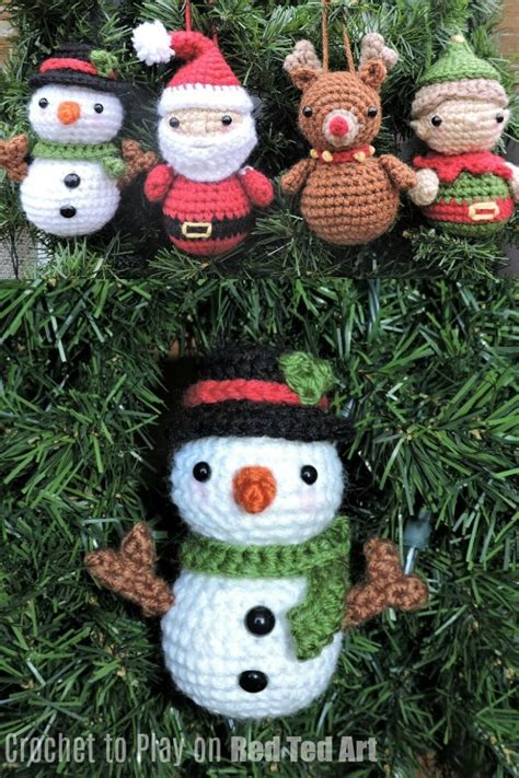 Snowman Crochet Ornament Pattern - Red Ted Art - Kids Crafts