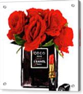 Chanel Perfume With Red Roses Poster by Del Art