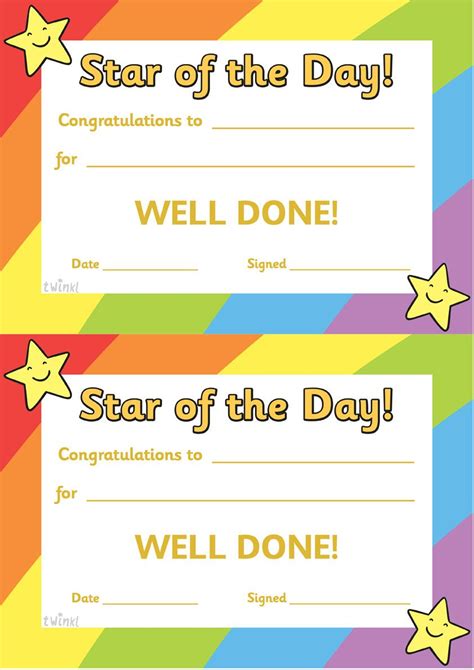 Star of the Day Award Certificate | Diplomas para primaria, Maestro de ingles, Carteles para clase