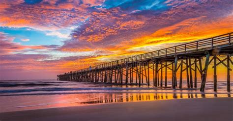 Beautiful View of Flagler Beach Fishing Pier at Sunrise in Florida, USA Stock Photo - Image of ...