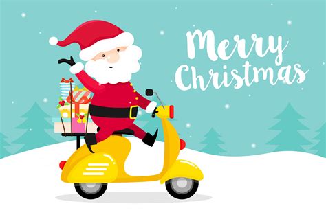 Christmas Greeting Card with Santa Claus on Scooter 689772 Vector Art ...