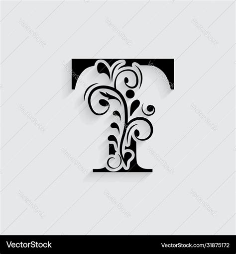 T letter black flower alphabet beautiful capital Vector Image