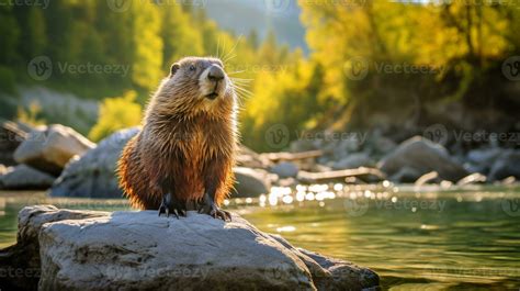 Close-up photo of a Woodchuck looking in their habitat. Generative AI ...