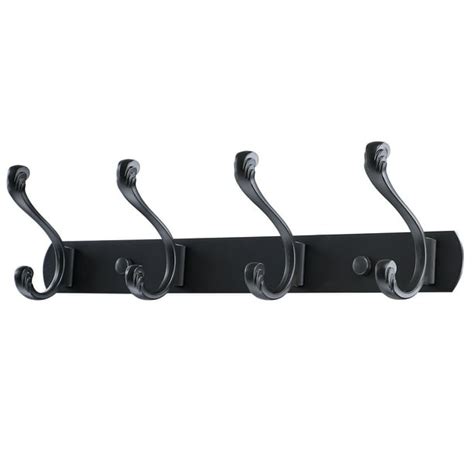 Uxcell 13.8" Dual 4 Hooks Wall Hooks Coat Hooks Coat Rack,Black Lacquer ...