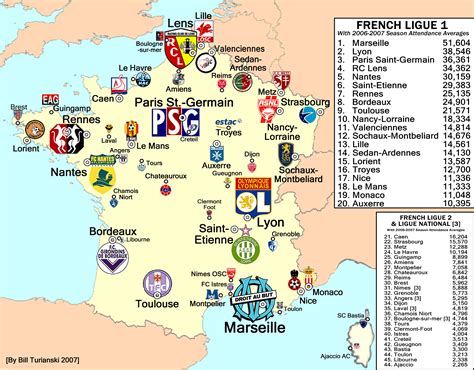 Ligue 1 Clubs Map / France. Ligue 1, 2007-08 Season: Zoom Map ...