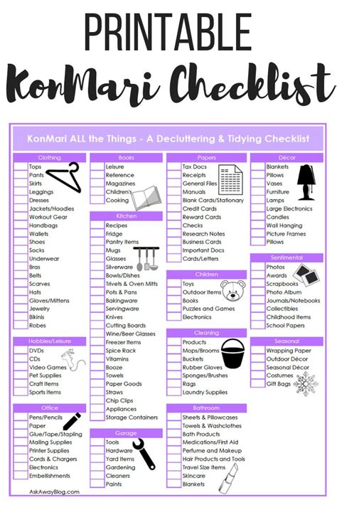 The Ultimate KonMari Decluttering + Tidying Checklist | FREE PRINTABLE ...