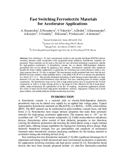 (PDF) Fast Switching Ferroelectric Materials for Accelerator ...