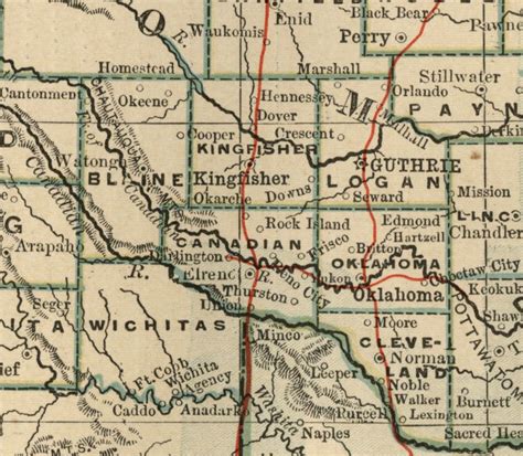 Oklahoma & Indian Territory SMALL Map: Dated 1891; Tribes, Towns 1890 ...