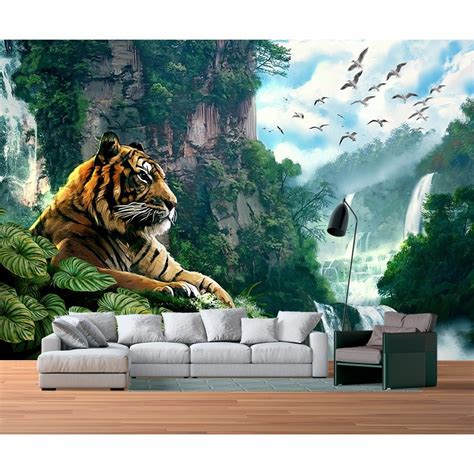 Jual PHOTOWALL MURAL DINDING 3D WALLPAPER MURAL MOTIF HARIMAU TIGER TROPOCAL | Shopee Indonesia