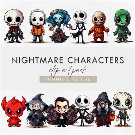 Nightmare Characters Clipart Pack, Commercial Use // Horror Characters ...