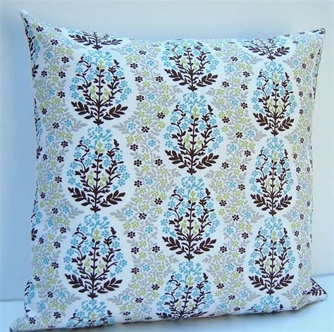 Blue Floral Pillow Cover Green Throw Pillow Floral Cushion - Etsy