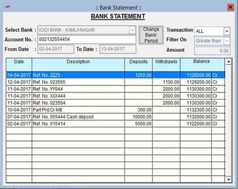 Online ICICI Bank account statement