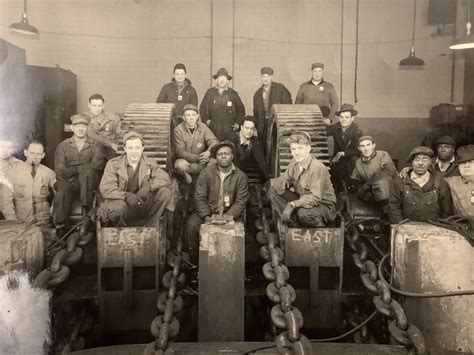 My grandfather and his team at the Philadelphia Naval Shipyard, sometime in the 40s or 50s ...