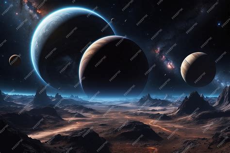 Premium AI Image | Dark deep space with giant planets in space