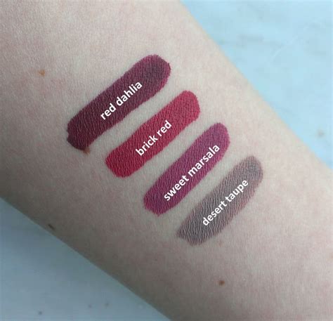 Aromi liquid lipsticks (spring collection) - red dahlia, brick red, sweet marsala, and desert ...