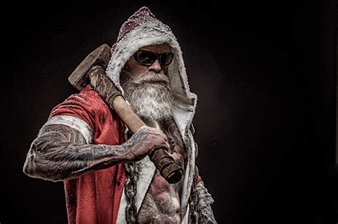 Bad Santa Claus With Hammer Stock Photo - Download Image Now - iStock