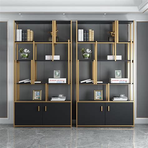 Luxury Standing Standard Bookshelf with Door in Black&Gold 78" in 2021 ...