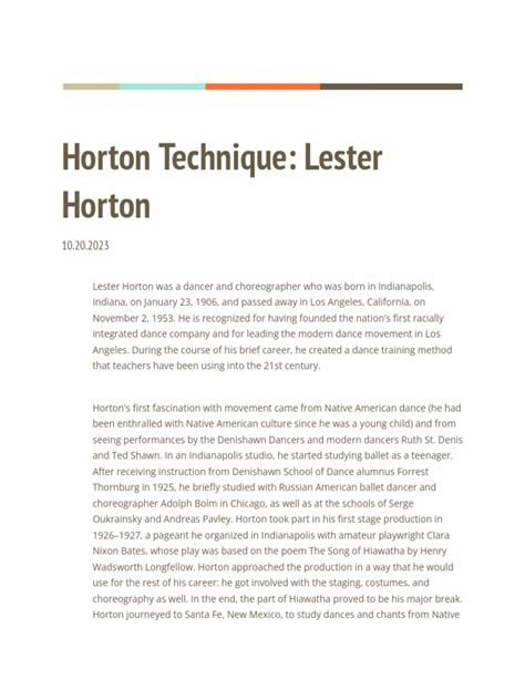 Horton Technique Lester Horton | PDF | Dances | Choreography