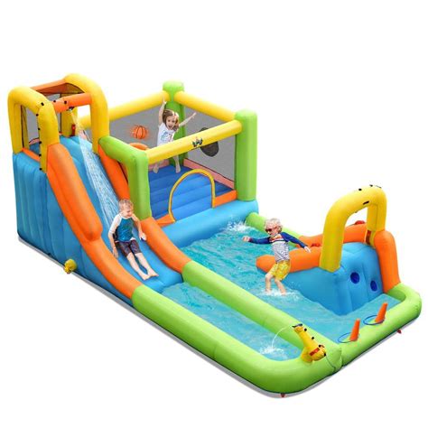 Costway Multi-Color Inflatable Water Slide Park Bounce House Climbing ...