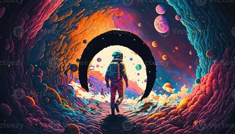 , Psychedelic Space banner template, nostalgic 80s, 90s background. Horizontal illustration of ...