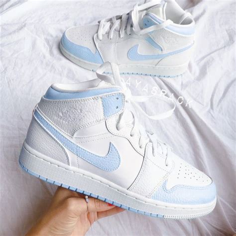 Baby blue nike air jordan 1 mid | White nike shoes, Cute nike shoes ...