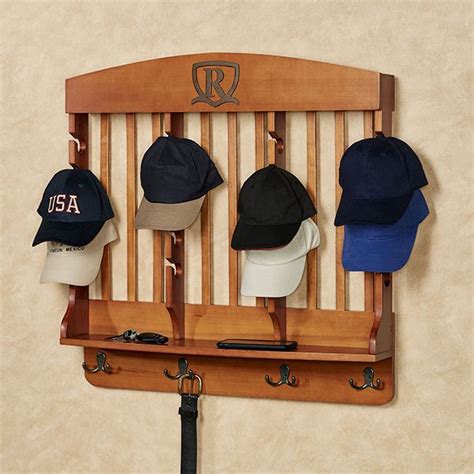 Horizontal Windsor Oak Deluxe Monogrammed Wood Cap Display Wall Rack ...