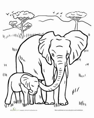 This coloring page features two elephants, an elephant mom and an ...