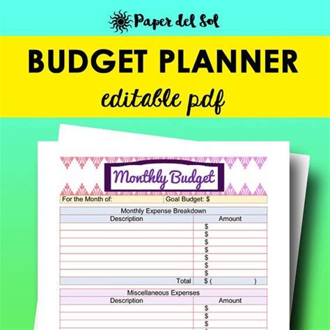 Budget Planner Printable Editable Monthly Budget Planner | Etsy | Budget planner printable ...