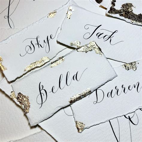 Gold Leaf Wedding Calligraphy | Wedding place cards, Wedding ...