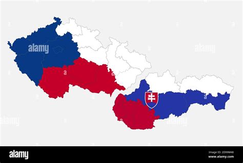 Map of the Czechoslovakia map in the colors of the flag with ...