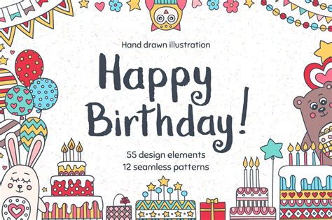 Happy Birthday! Clip Art Set | Custom-Designed Illustrations ~ Creative Market