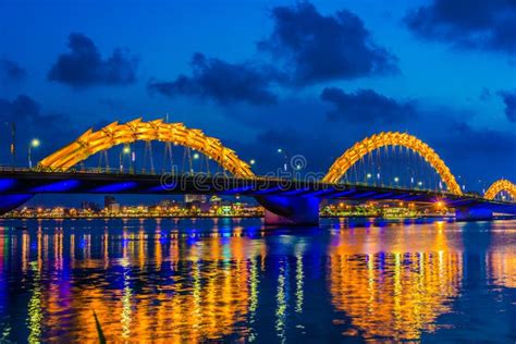 Night View of the Dragon Bridge in Da Nang, Vietnam Editorial Stock Photo - Image of river ...