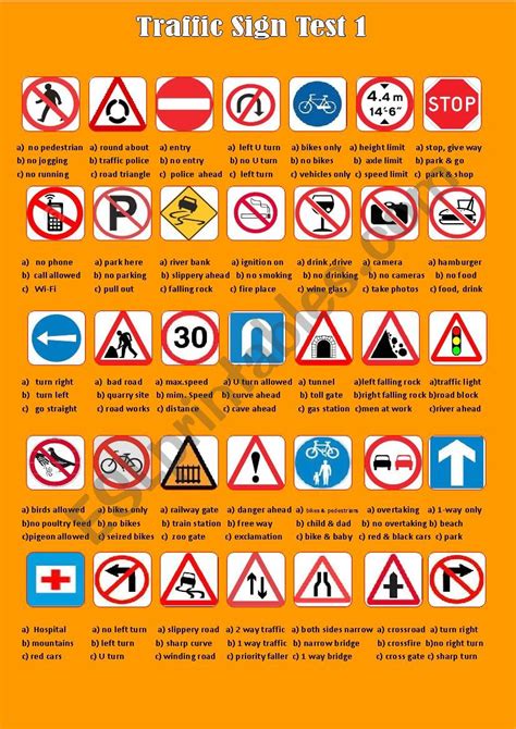 Traffic Sign Test 1 - ESL worksheet by Quintus