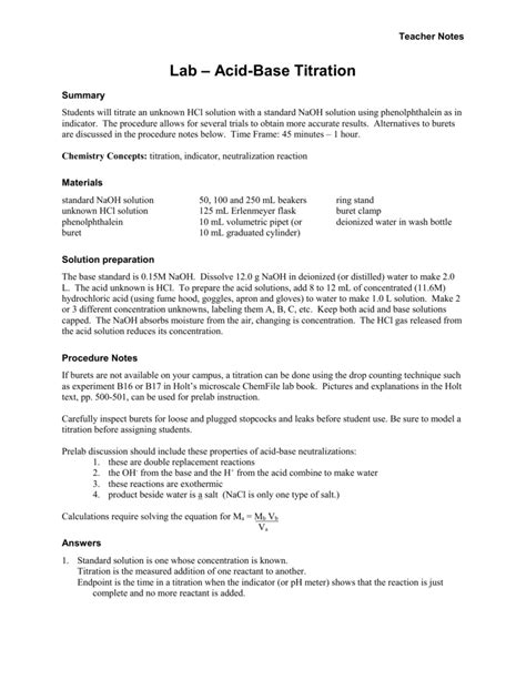 Acid Base Titration Experiment Report - HaileeqoHicks