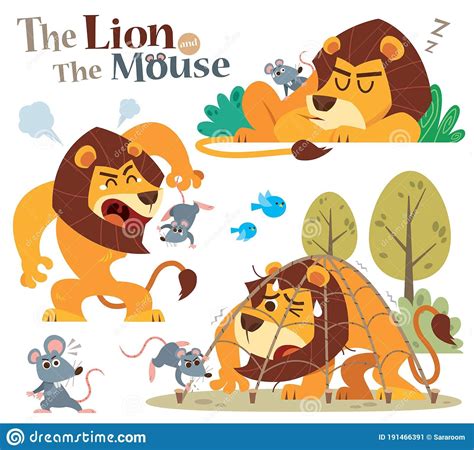 The Lion and Mouse stock vector. Illustration of cartoon - 191466391 | Cartoon lion, Lion and ...