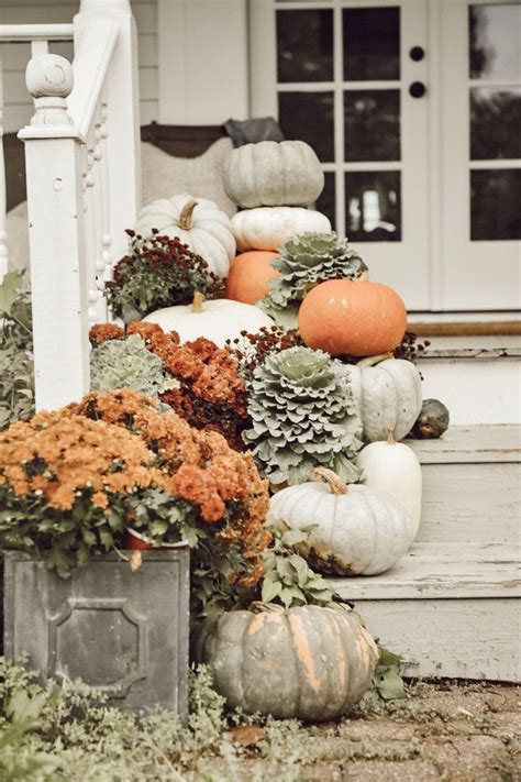 Farmhouse Fall Porch Steps | Fall outdoor decor, Fall decorations porch, Fall front porch decor