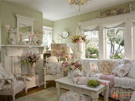 Shabby Chic Living Room Design and Decor Idea with Pink Roses # ...