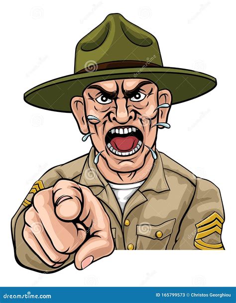 Angry Army Bootcamp Drill Sergeant Cartoon Stock Vector - Illustration of park, character: 165799573