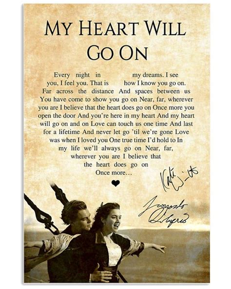 Romantic My Heart Will Go On Lyrics Song Signed Design Heart | Etsy